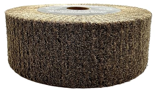 Image of 6 inch x 2 inch Brown P150 Cut & Polish Non-Woven Bench Grinder Polishing Burnishing Satin Finishing Flap Brush Wheel, Aluminum Copper Metal Golf Club Refurb, Compatible for 1 /2 inch, 5 /8 inch, 3 /4 inch Arbor