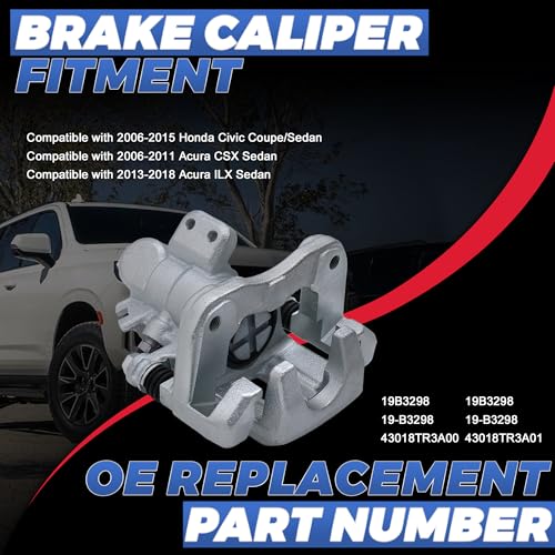 Image of 19B3298 19B3299 Rear Disc Brake Calipers Compatible with 2006-2015 Civic | 2PCS Rear Driver & Passenger Side Calipers with Bracket Compatible with 2006-2011 Acura CSX, 2013-2018 Acura ILX