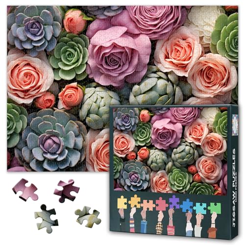 1000 Piece Puzzle for Adults - Stunning Peony & Succulent Botanical Art Jigsaw, Puzzles 1000 Pieces for Adults, Intricate Floral Design for Stress Relief & Family Game Night 27.5 x 19.6