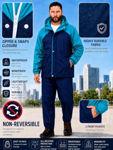 Image of La' exclusivite Classivo Waterproof Reversible Raincoat for men (IN, Alpha, M, Optimus Blue)
