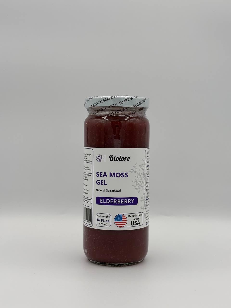 Biolore Holunder-Moos-Gel, 473 ml, Wildcrafted Seamoss – 1 Monatsvorrat | Ohne Zuckerzusatz - Vegan - Hergestellt in den USA aus weltweit angebauten Zutaten - Superfood Spread