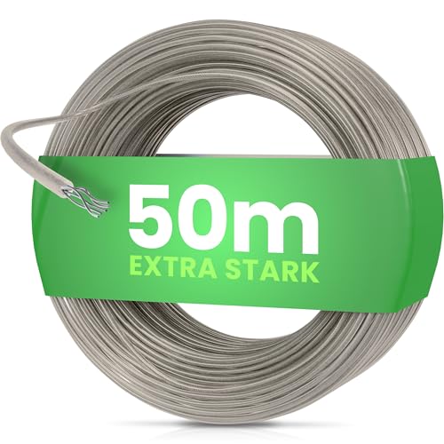 SimplySmooth 3mm Wäscheleine 50m extra stark durch Stahlkern in 3 Längen - Ersatzleine für Wäschespinne, Garten, Balkon und Camping - Wäscheseil Outdoor