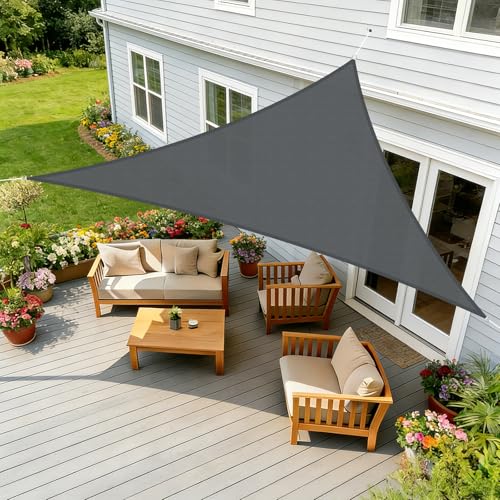 HENG FENG Sonnensegel 5x5x5m Dreieckig Wasserdicht mit 95% UV-Schutz Sonnenschutz für Garten Terrasse Balkon | Wetterfest & Windstabil aus hochwertigem PES Polyester | Anthrazit