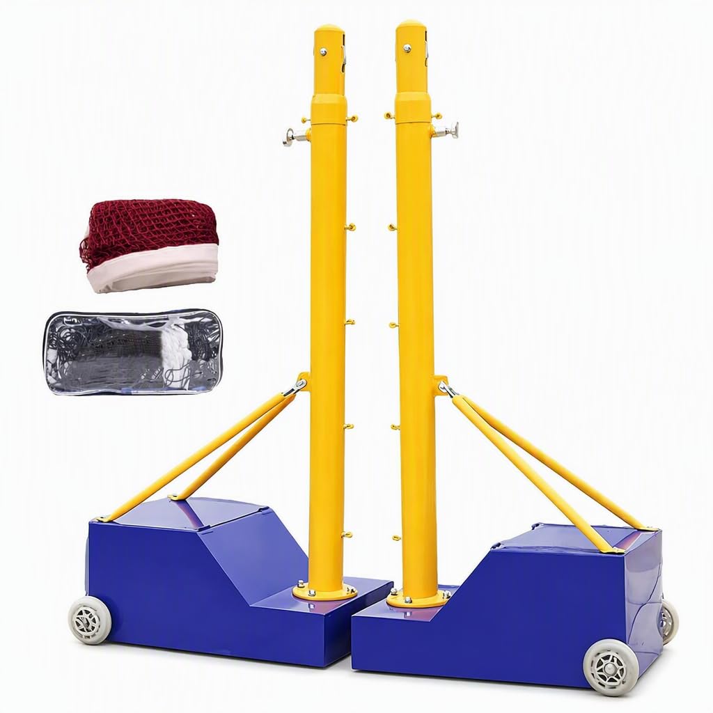 Poste de Voleibol, Poste de Red de bádminton con Altura Ajustable, Postes de Voleibol Resistentes para Interiores y Exteriores con Ruedas y Red, para estadios de Adultos y niños.