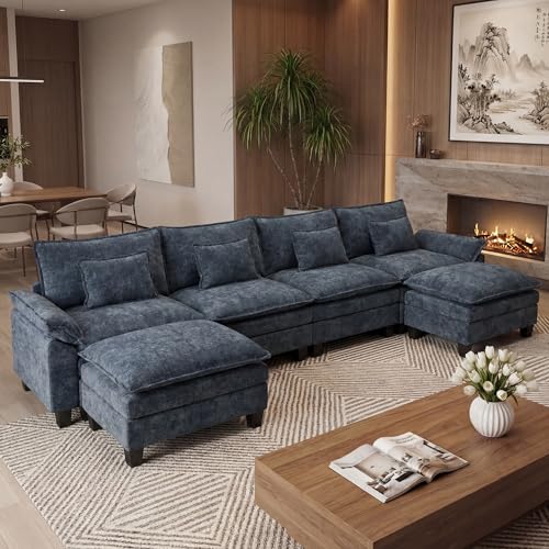 Image of URRED Oversized Modular Sectional Sofa，Blue：157 inch U Shaped