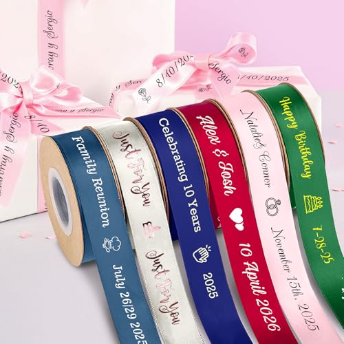 Personalized Ribbon Roll for Gift Wrapping with Text 3/8 Wide Custom Wedding Favors for Guests with Printed Name Customzied Wrap Fabric Ribbon Customizable Birthday Baby Shower Bridal Party Supplies