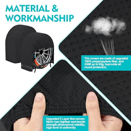 Image of K-Musculo RV Tire Covers 2-Pack, 5 Layer Nonwoven Waterproof Wheel Covers for RV Wheel Travel Trailer Camper Truck SUV, Fit 30-32 Inch Tire Diameter (Black)