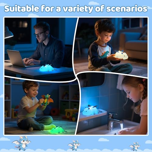 Image of Ammonite Dragon Night Light, Cute Dragon Lamp with 8 Color Lights, Soft Silicone Kids Nursery Nightlight LED Touch Light, Kids Bedroom Decor as Xmas Birthday Gifts