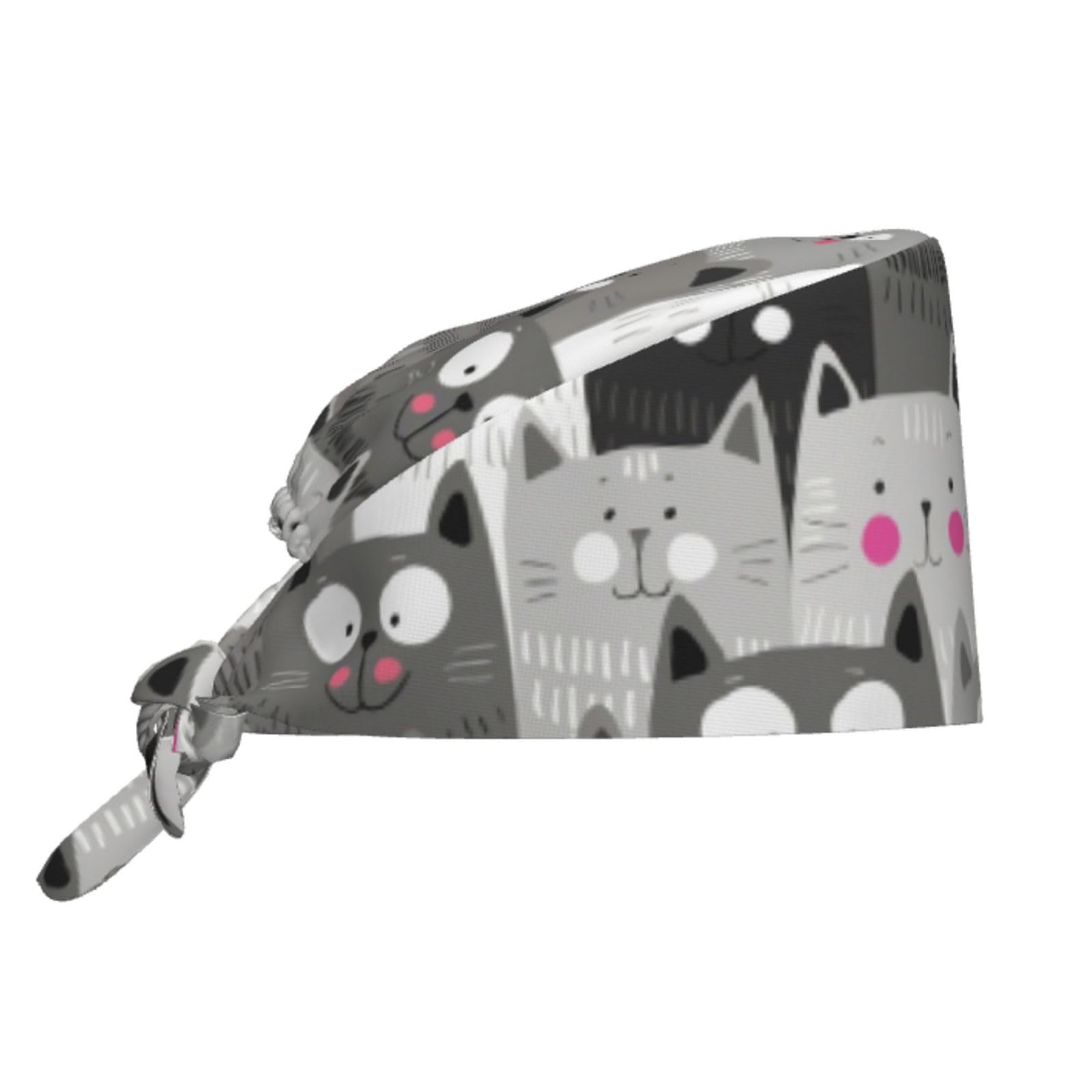 Cute Pug Dog Print Working Cap Scrub Cap with Sweatband,Adjustable Fashion Bandage Tie Back Hat Headwear for Women Men