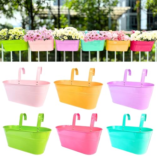 LaLaGreen Rail Planter Outdoor Plants (6 Pack, 11.8 Inch) Colorful