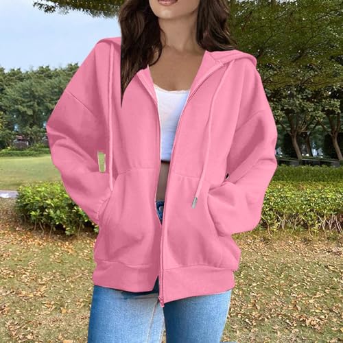 OIOLOYJM Zipper Hoodies for Women Long Sleeve Oversized Sweatshirts Y2k Drawstring Soft Jacket 2025 Fall Fashion with Pockets