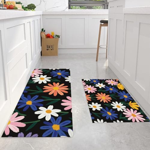 Alfombras de cocina para piso con estampado de flores y base protectora 5