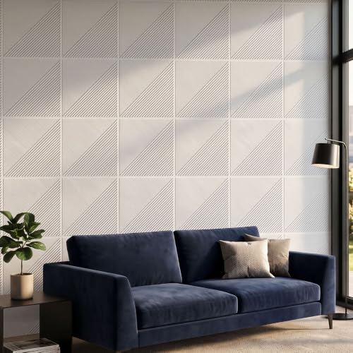 Image of Kayra Decor 3D PVC Wall Panels | Plaina Design | White Color | Panels for Bedroom & Living Room | 19.7 x 19.7 Inch | Pack of 12 | 32.28 Sq Ft