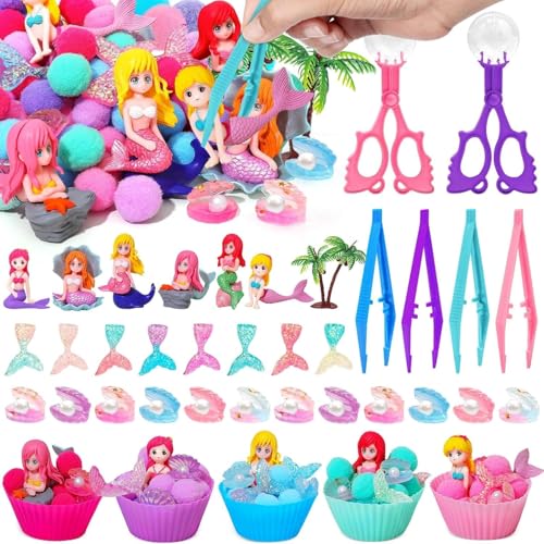143 Pcs Mermaid Sensory Bin Filler Summer Counting Sorting Sensory Bin Items Fine Motor Mermaid Shell Fish Tail Pearl Bead Counts for Easter Day Spring Summer Counting Decor