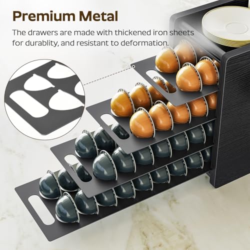 Image of YATINEY Coffee Pod Drawer Holder, 72 Pods Large Capacity, 4 Tier Holder for Vertuo, Coffee Pod Organizer for Countertop, Storage Rack for Nespresso Vertuo Pods, Space Saving, Black KH06BB