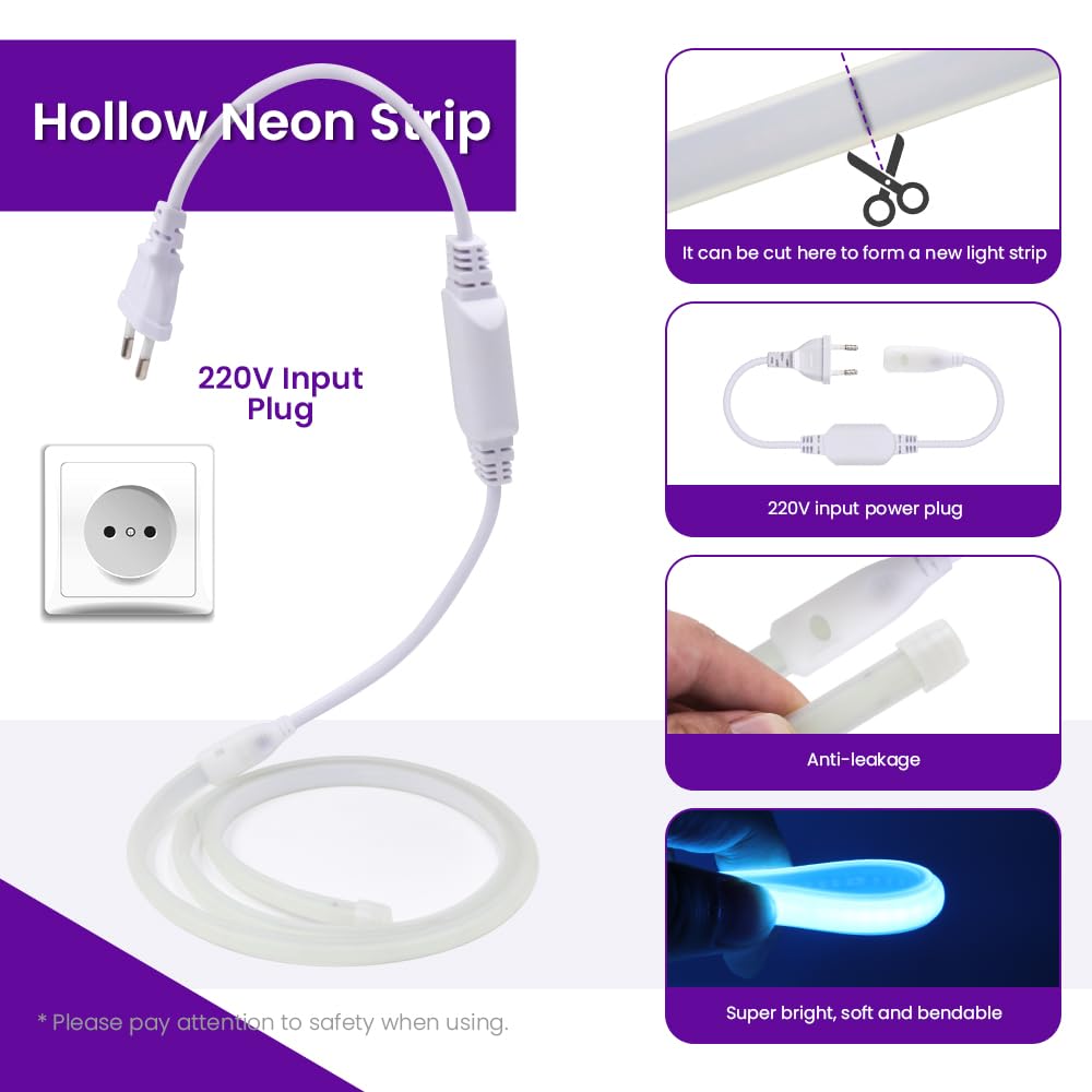 220V COB Tira de LED [20M,Morado]，288 LEDs/m Cortable Silicona FCOB LED Neón CRI85+，IP65 estanco flexible,Navidad,Fiesta,Boda,Halloween Hogar/Tienda Decoración Iluminación