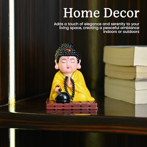 Image of ZAICUS 10 cm Solar-Powered Namaste Buddha Statue | Lucky Charm | Cute Solar Monk Decoration | Creative Gift for Home, Office, or Car | Golden Finish