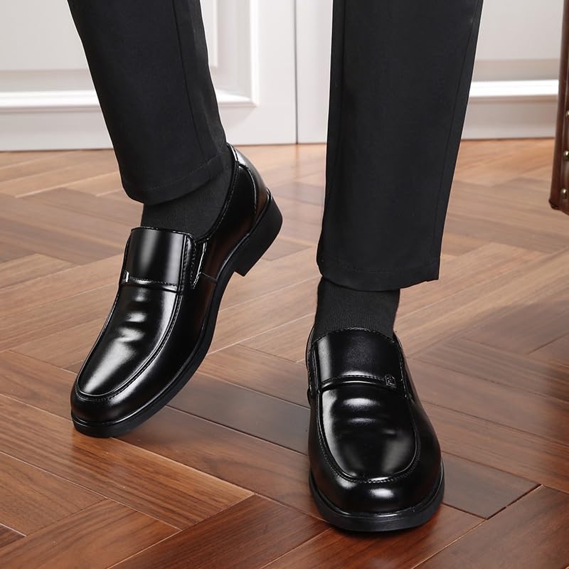 Mens Oxford Dress Shoes Vegan PU Leather Slip On Breathable Anti Slip Rubber Sole Block Heel Wedding Business Comfortable3