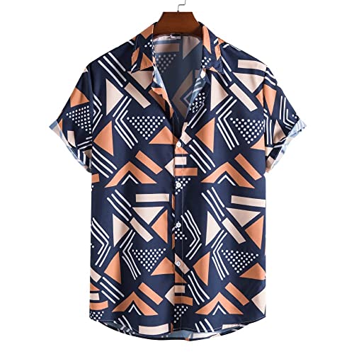 Chemise de plage hawaïenne vintage à pois géométriques et coupe boutonnée