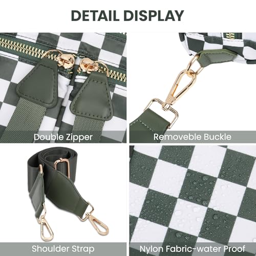 Image of hibear Checkered Crossbody Bag Spacious Bum Bags for Women Nylon Crossbody Fanny Packs Checkered Purse Belt Wallet (W-bean green)