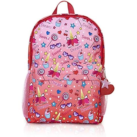 KreativeKraft Unicorn Backpack and Unicorn Lunch Bag, Kids Bag for School Or Travel, Red Girls Rucksack, Unicorn Lunch Box, Unicorn Gifts for Girls, Teens, Adults (Backpack) Cover
