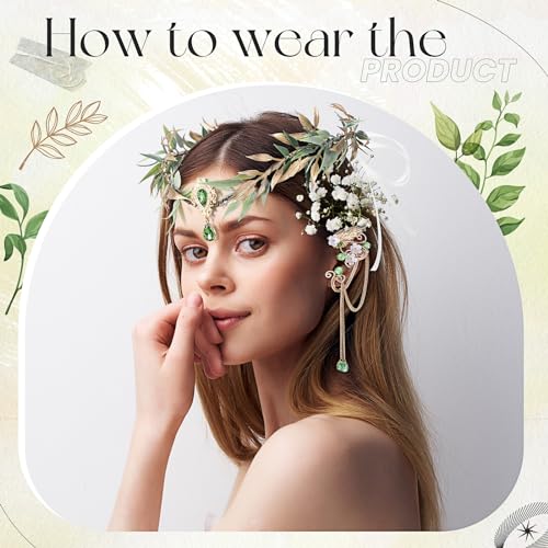 Zeyune Halloween Elves Cosplay Set Fairy Flower Crown Headpiece Elf Ears Cuffs Renaissance Costume Leaf Elves Wings Ear Cuff3