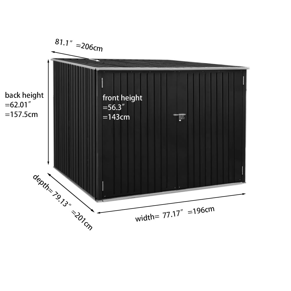 Galvanized Steel Bike Shed with Removable Gravity Locking Racks, Outdoor Bicycle Storage (D201x W196x H157m With 4 Racks) - 4