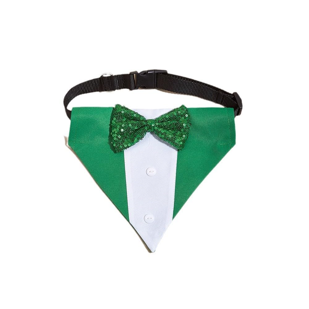 Bnibol Tuxedo Dog Collar for Wedding Engagement Birthday St. Patrick's Day, Formal Bandana Collar Costume with Bow Tie and Adjustable Buckle,Suitable