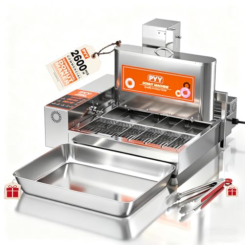 PYY 6 Row Commercial Mini Donut Machine - Full Automatic Commercial Donut Maker Machine, 2600 PCS/Hr, Anti-Stick Donut Fryer Machine, Makes Mini DIA 1.81'-1.96' Donut, 9L Hopper, 1800W