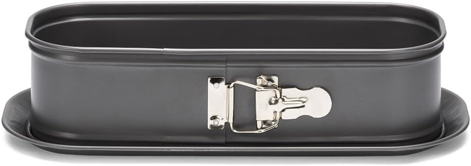 patisseOblong Cake Springform Pan With Rounded Edges 11-3/4" or 30 cm in Length with Drip-Proof Tray Nonstick Coated Profi Series Charcoal Gray Color