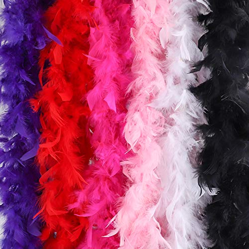 Outuxed 6pcs 6.6ft Colorful Feather Boas for Crafts Adults Party Bulk Favor Supplies