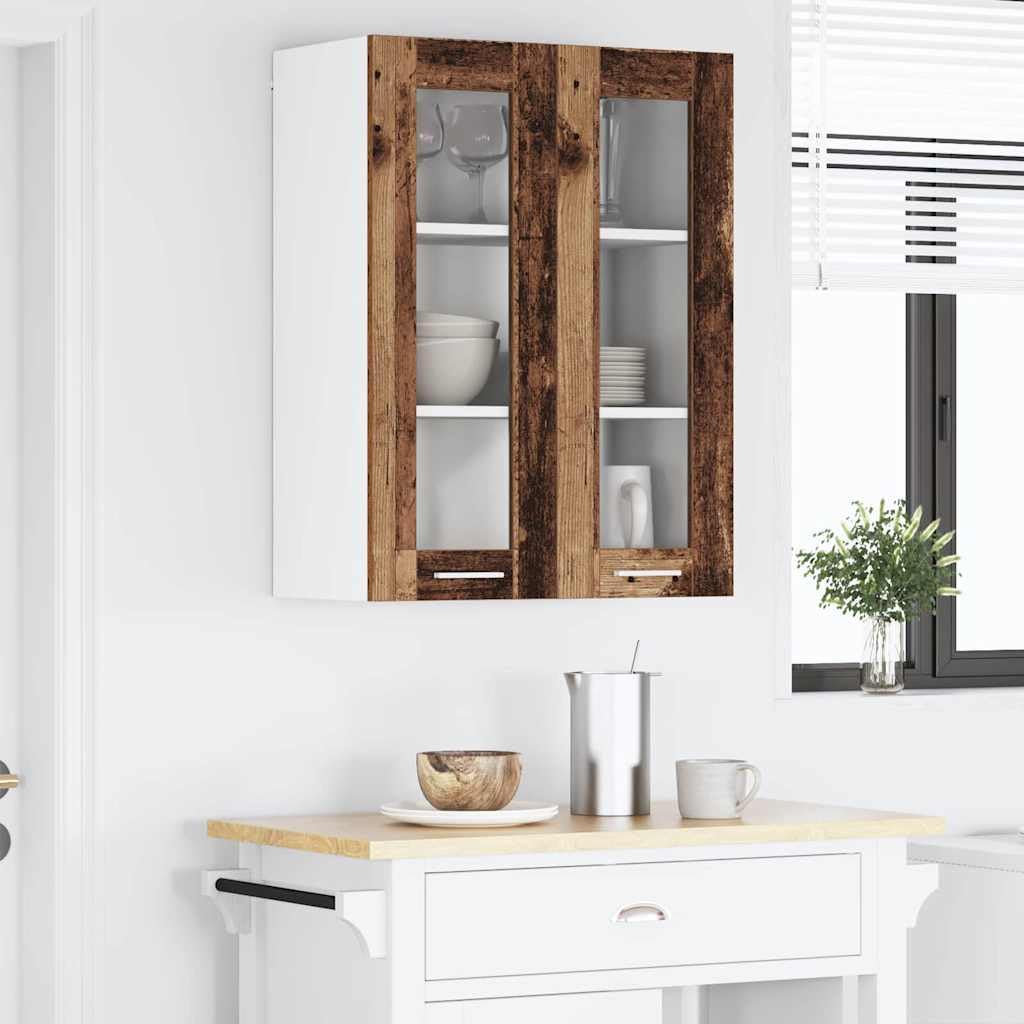 Armadietto sospeso in legno anticato con molto spazio di archiviazione, 60 x 31 x 80 cm, in legno, moderno mobile da cucina con 2 ante a cerniera per la conservazione in cucina e dispensa