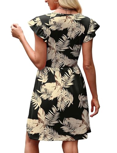 Image of OFEEFAN Summer Dresses for Women Beach Vacation Clothes V Neck Ruffle Sleeve Babydoll Dress Elegant Classy Sundress