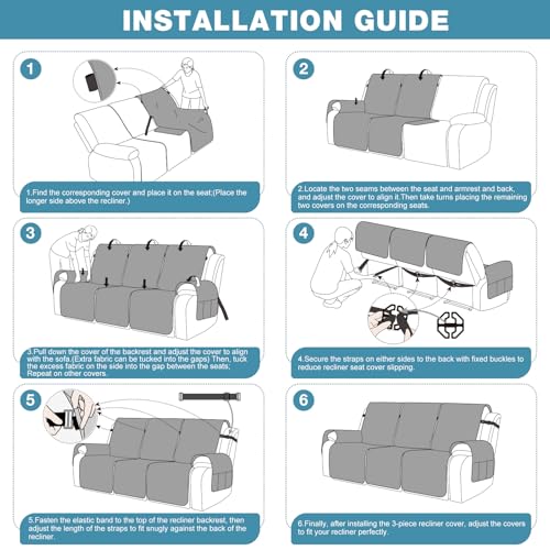 Image of TAOCOCO 100% Waterproof Recliner Sofa Covers 3 Seater Split Couch Covers for 3 Cushion Reclining Couch with Straps, Non Slip Reclining Sofa Covers Furniture Protector for Kids Pets(3 Seater, Sky Blue)