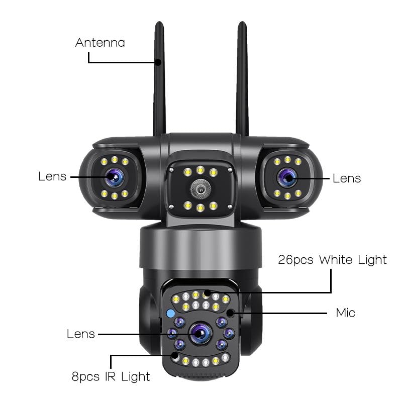 Image of TP PLUS 3MP Full HD Smart Wi-Fi CCTV Home Security Camera 360 with Pan Tilt Bulb Camera View & Talk 128GB SD Card (New Dual Lens PTZ) (4 Lens PTZ Camera)