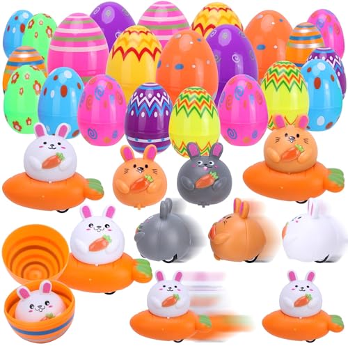 12 Pack Prefilled Easter Eggs With Toys, Pull Back Rabbit Carrot ...