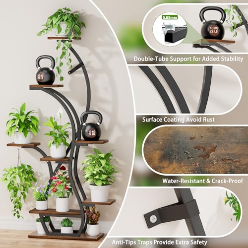 Image of Plant Stand Indoor with Grow Lights - 8 Tiered Corner Plant Shelf Indoor | 65 inch Tall Lighted Flower Stands for Indoor Plants, Plant Holder for Living Room, House, Patio, Black