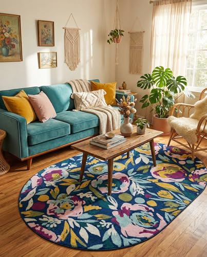 Tapete Ovalado Floral 6'x9' Navy Blue