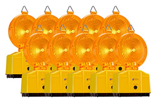 UvV 10 Stück Baustellenleuchten Warnleuchten mit Dämmerungsfunktion automatische Tag- Nachtschaltung LED inkl. 2 Lampenschlüssel (Ohne Batterien)