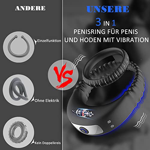 Dual penisring vibrators voor mannen, ISOI siliconen cockring clitorisstimulator met 10 modi vibratie, rekbare penisring erectie massager seksspeeltje voor mannen en paren, extreem - Afbeelding 3