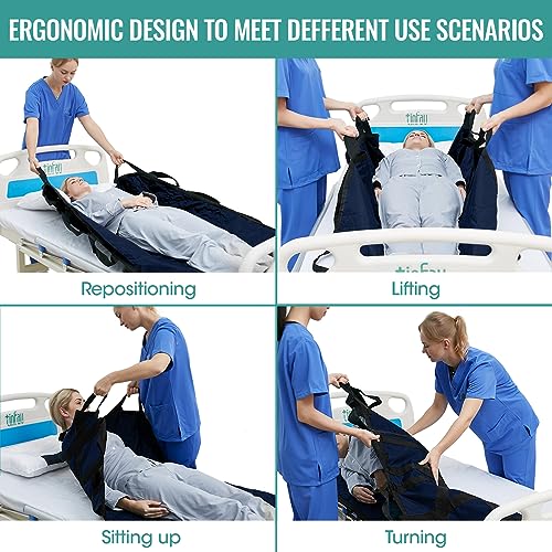 Tinfau 70" X 40" Positioning Bed Pad With Handles Washable Draw Sheets For Hospital Bed Ridden Patient Clothes Waterproof Glide Sheets For Patients Moving Pad For Lifting &Transfer Sheet Nylon, Blue #TOP1