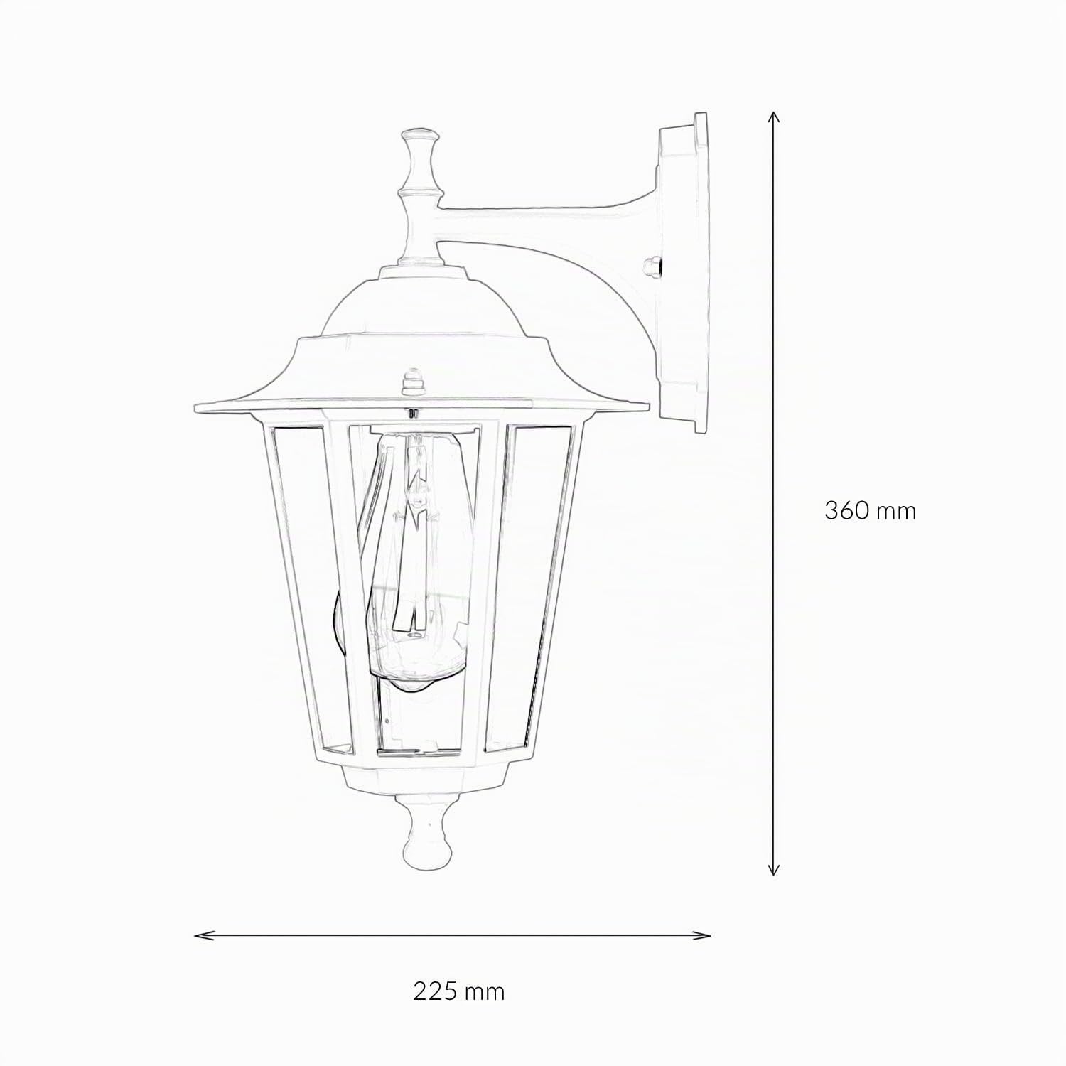 Easylight Lámpara de pared exterior de vidrio y aluminio en cobre antiguo, IP44, para puerta de entrada y terraza, 17 cm de ancho, E27, farol rústico antiguo, PARIS