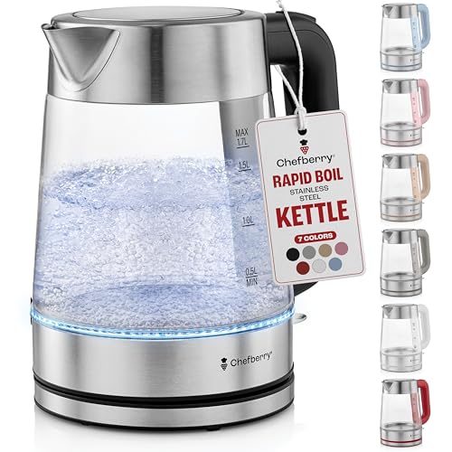 Electric Kettle for Boiling Hot Tea & Water | 1.7L Stainless Steel Borosilicate Glass Boiler With No Plastic, Automatic Shutoff, BPA Free, Fast Heating Technology (Black)