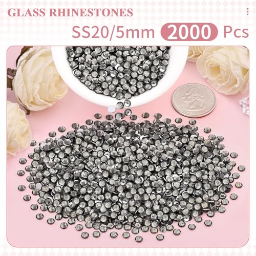 Image of 2000PCS SS20 /5mm Crystal Glass Rhinestones for Bedazzling (Black Diamond) | Flatback Rhinestones for Crafting DIY Nail Art Makeup Decoration, Gems Diomand Charms for Tumbler Shoes Clothing Mug