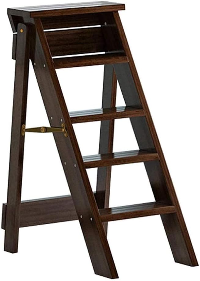 Folding Wood Stool Ladder Chair with Non Slip Tread 5 Step Portable Stairway for Indoor Climbing Space Saving Storage and Flower Rack Stand