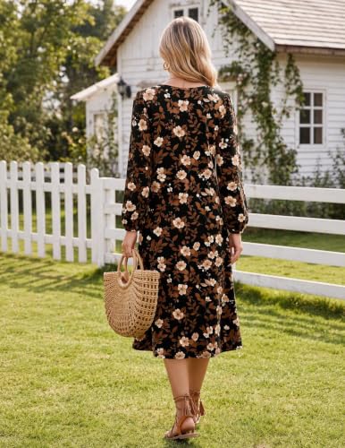 Image of Zeagoo Fall Dresses for Women Long Sleeve Midi Dress Casual A Line Dresses 2026 Pleated Flare Dress with Pockets