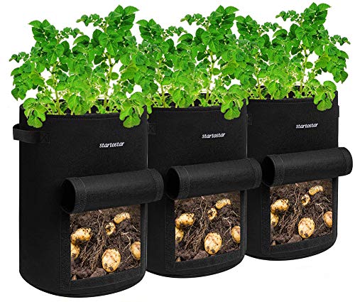 STARTOSTAR Grow Bags 7 Gallon ,3 -Pack Potato Grow Bags,Garden Vegetable Planter Pot,Planting Bags Reusable Heavy Duty Thickened Non-Woven Plant Fabric Pots for Tomato, Strawberry, Carrots, Onions