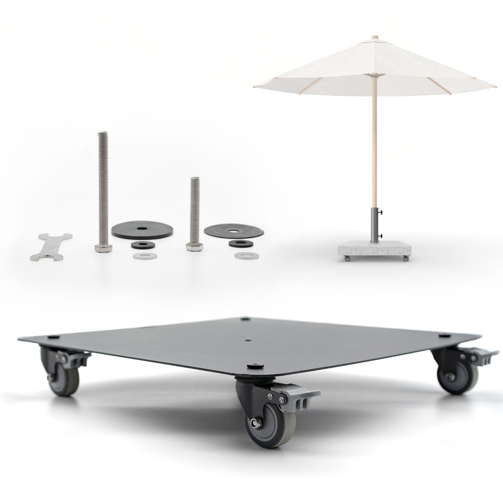 Universalplatte Metall lackiert | Schirmständer Vario mit Rollen 360° drehbar + Feststellbremsen für Sonnenschirme Schirmfüße