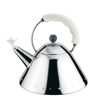 Alessi Kettle in 18/10 Stainless Steel Mirror Polished with Handle and Small Bir