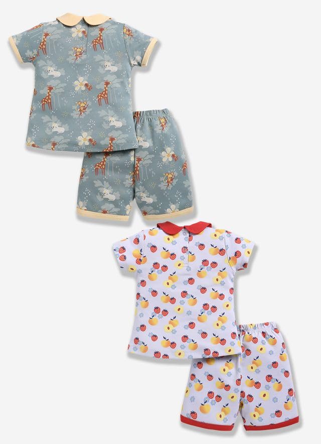 Image of BABY GO Baby Boys & Baby Girls Clothing Set | Summer Co-Ord Set for Baby | Printed 100% Cotton Half Sleeve T-Shirt & Shorts Combo | Soft Cotton Casual Wear Outfit for Infants & Toddlers Pack of 2